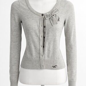 Hollister Light Gray Bow-Accent Button Front Cardigan